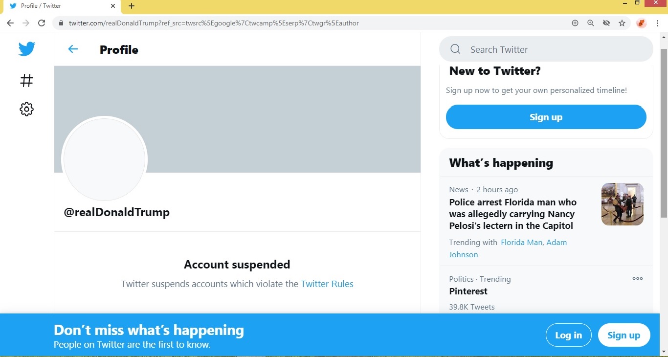 President Donald J Trump twitter account suspended Jan 08 2021.jpg