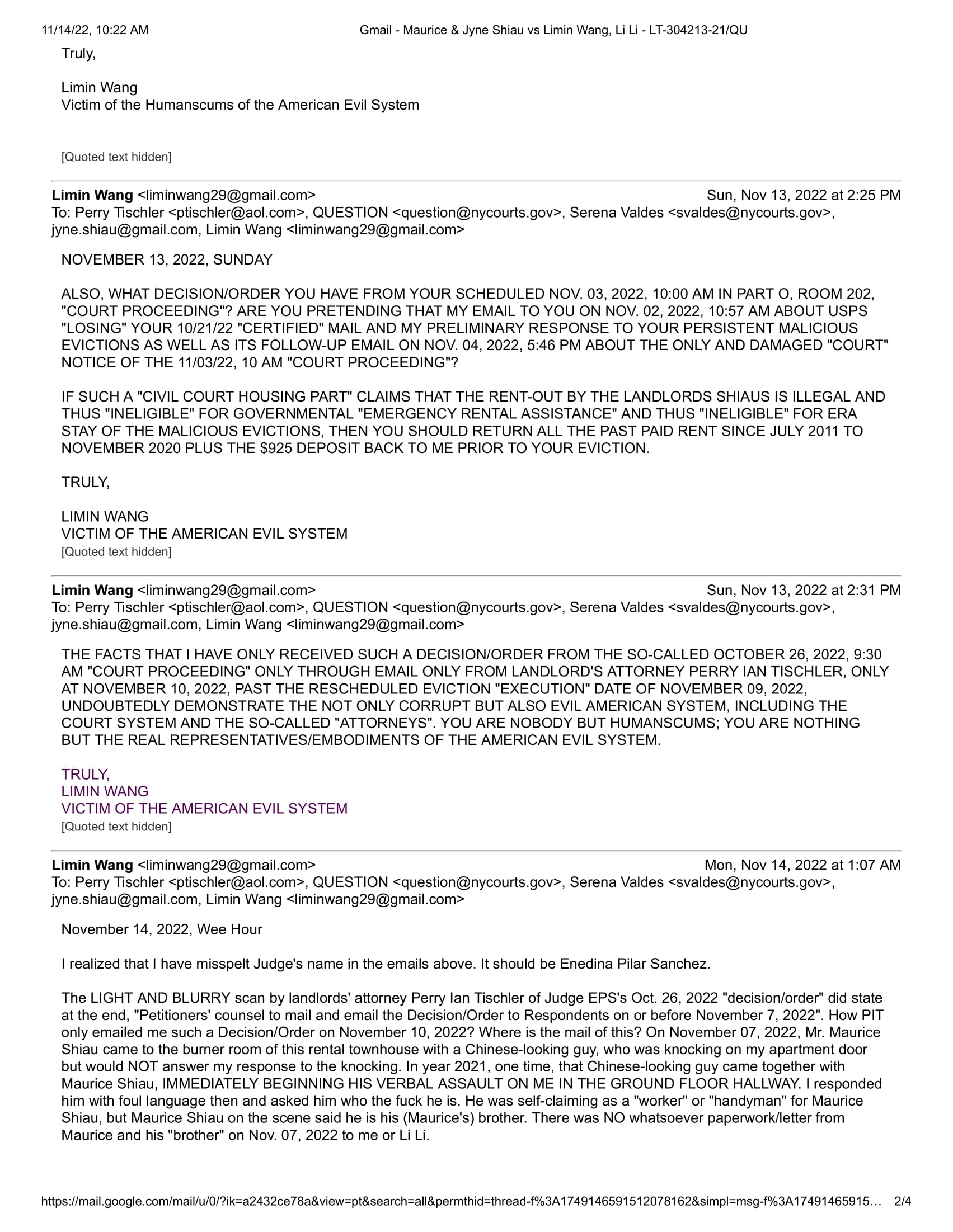 Nov 10 to Nov 14 2022 Email Replies Gmail - Maurice & Jyne Shiau vs Limin Wang, Li Li - LT-304213-21_QU-2.jpg